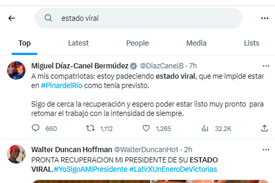 Tuit del presidente cubano, Miguel Díaz-Canel.