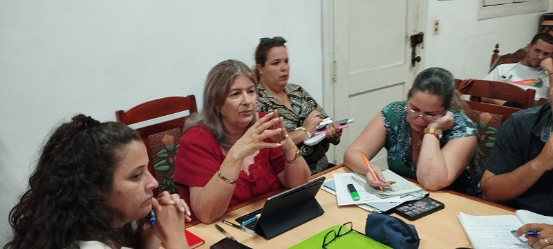 Marisol García Cabrera, jefa del Departamento Independiente de Relaciones con los Órganos del Poder Popular en Villa Clara conduce el debate.