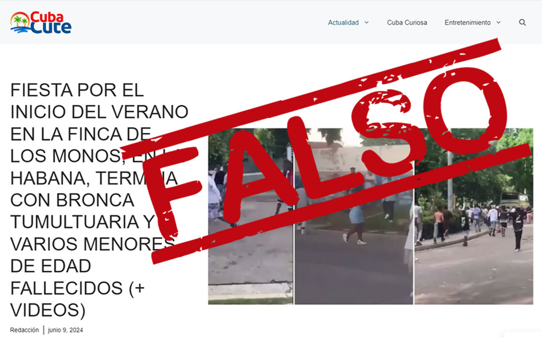 Noticia falsa de Cubacute sobre supuesto fallecimiento de menores de edad en riña en La Habana.
