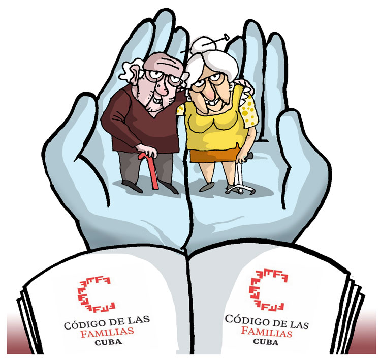 Ilustración de Alfredo Martirena sobre el Código de las Familias y los adultos mayores. Ilustración de Alfredo Martirena sobre el Código de las Familias y los adultos mayores.