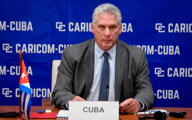 Presidente cubano, Miguel Díaz-Canel, interviene en la cumbre virtual Caricom-Cuba.