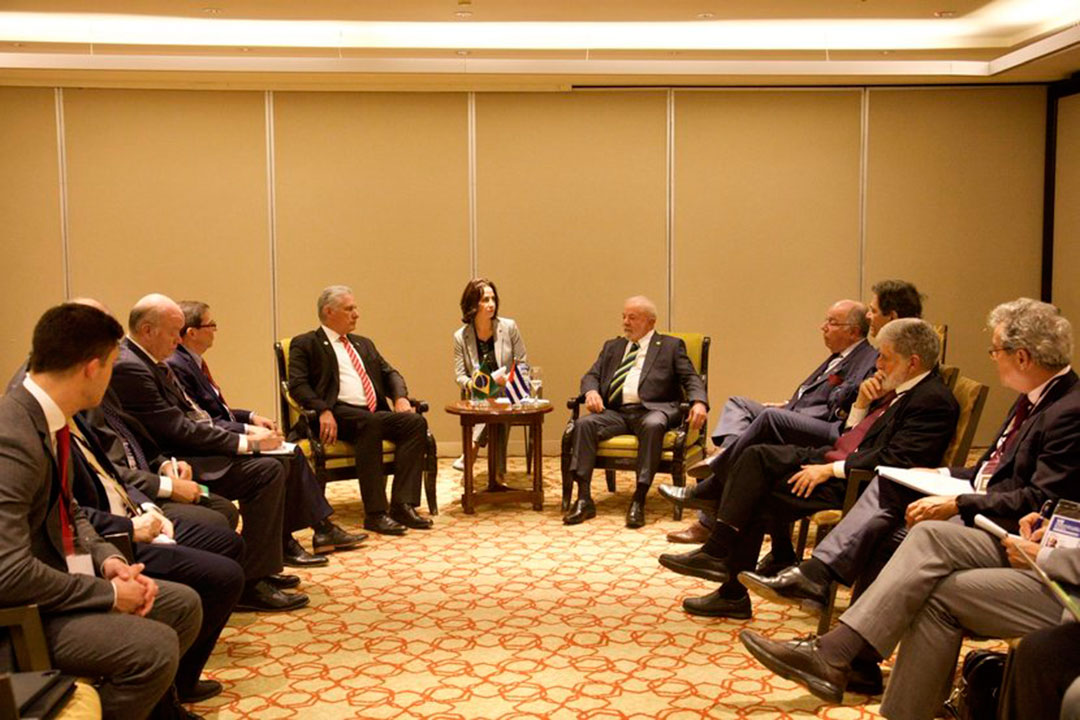 Encuentro de los presidentes de Cuba, Miguel Díaz-Canel Bermúdez, y de Brasil, Luiz Inácio Lula Da Silva,.