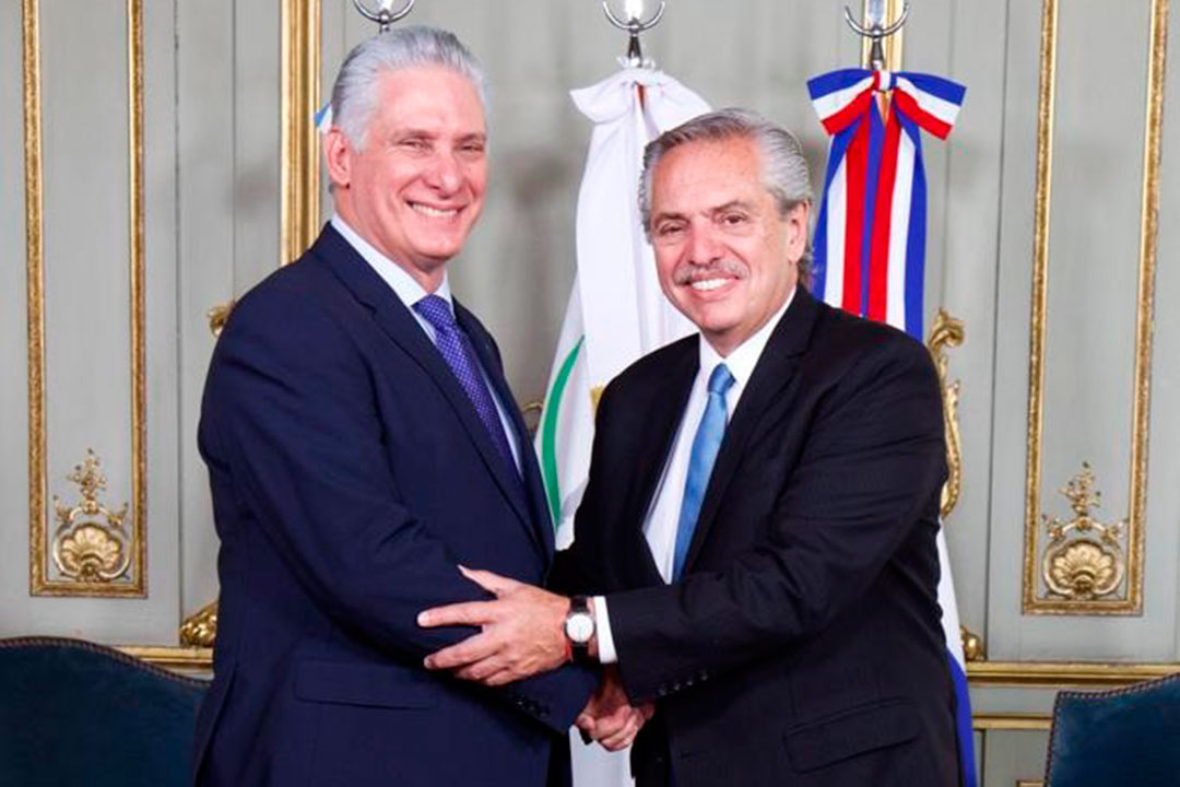 Presidentes de Cuba, Miguel Díaz-Canel Bermúdez, y de Argentina, Alberto Fernández.