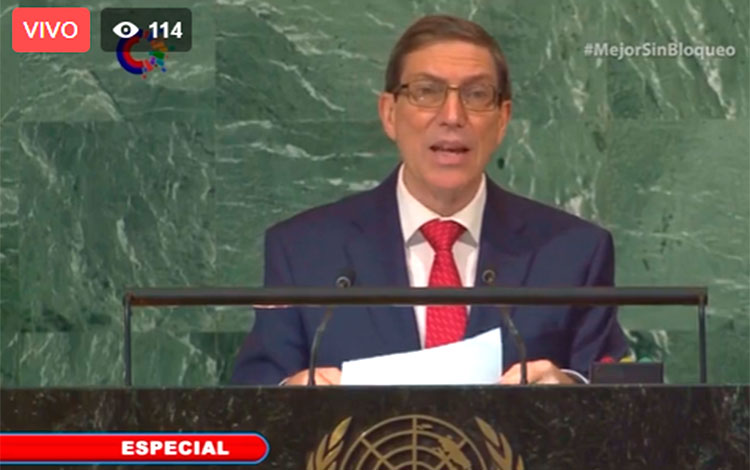 Canciller cubano, Bruno Rodríguez Parrilla, interviene en el debate sobre la resolución cubana contra el bloqueo, en la AGNU.