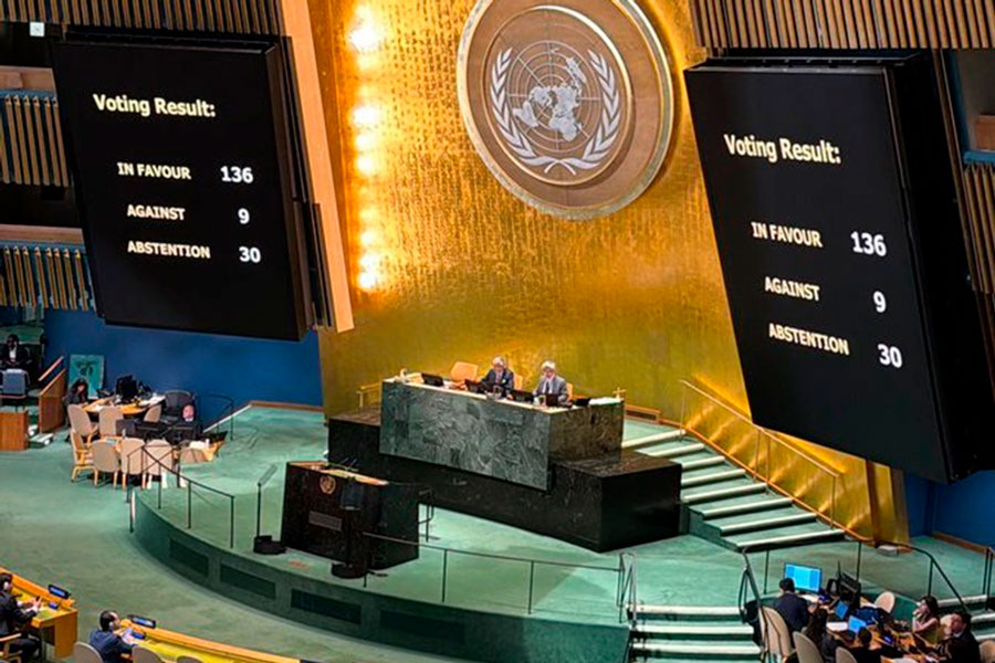 Votación de la Asamblea General de la ONU a favor de la apertura del debate sobre el bloqueo de los EE. UU. contra Cuba.