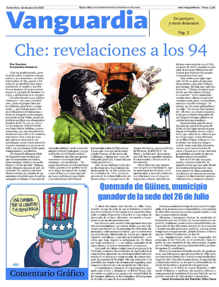 Primera plana del periódico Vanguardia del 11 de junio de 2022. Primera plana del periódico Vanguardia del 11 de junio de 2022.