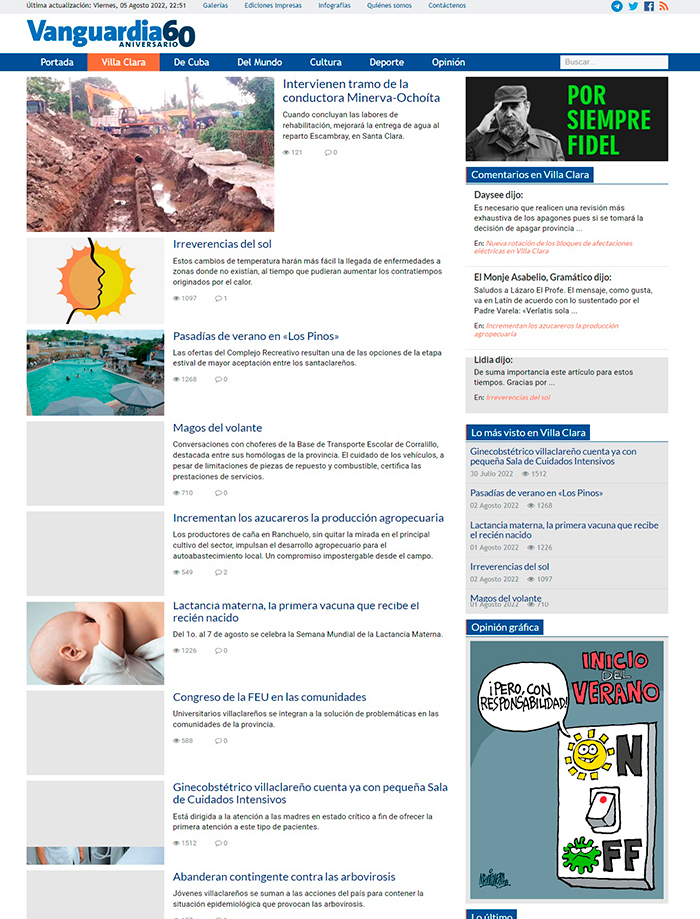 Noticias de Villa Clara en la edición digital del periódico Vanguardia. Noticias de Villa Clara en la edición digital del periódico Vanguardia.