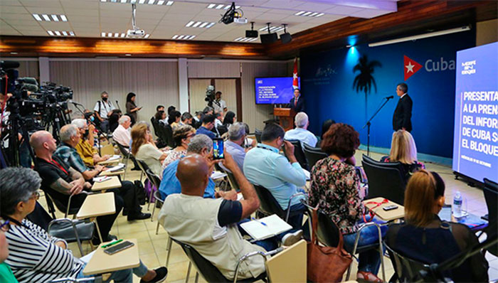 Canciller cubano, Bruno Rodrí­guez Parrilla, presenta informe sobre efectos del bloqueo de EE. UU. contra Cuba.