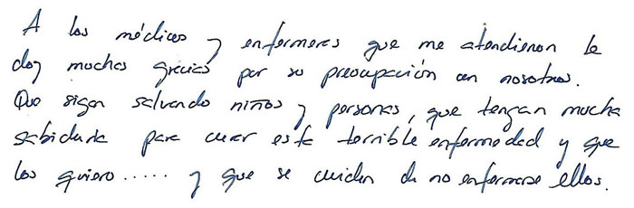 Mensaje de agradecimiento de la niña Elena Moreno al colectivo médico del hospital militar Comandante Manuel Fajardo Rivero, de Villa Clara. Mensaje de agradecimiento de la niña Elena Moreno al colectivo médico del hospital militar Comandante Manuel Fajardo Rivero, de Villa Clara.