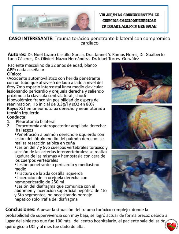 Presentación de caso complejo de intervención quirúrgica cardiovascular tras accidente. Presentación de caso complejo de intervención quirúrgica cardiovascular tras accidente.