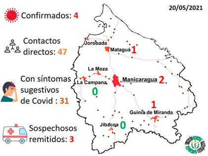 Mapa de incidencia de COVID-19 en Manicaragua. Mapa de incidencia de COVID-19 en Manicaragua.