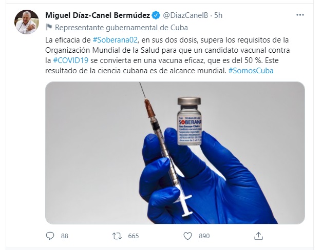 Tweet del presidente cubano Miguel Díaz-Canel