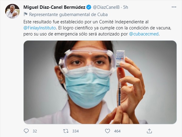 Tweet del presidente cubano Miguel Díaz-Canel