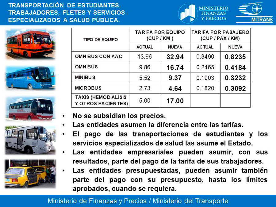 Transportación de estudiantes, trabajadores, fletes, servicios especializados de Salud.